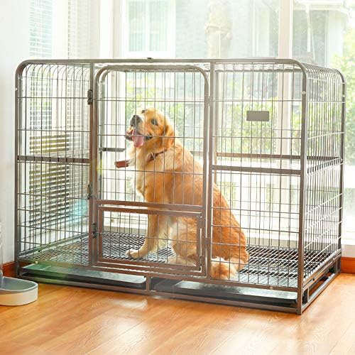 Amazon Co Jp 犬子犬ケージペットトレイ付き折りたたみクレート キャットキャリードッグクレート 屋内および屋外用の広いスペース 大 中 小の 犬に適した4つのサイズ Xl ホーム キッチン