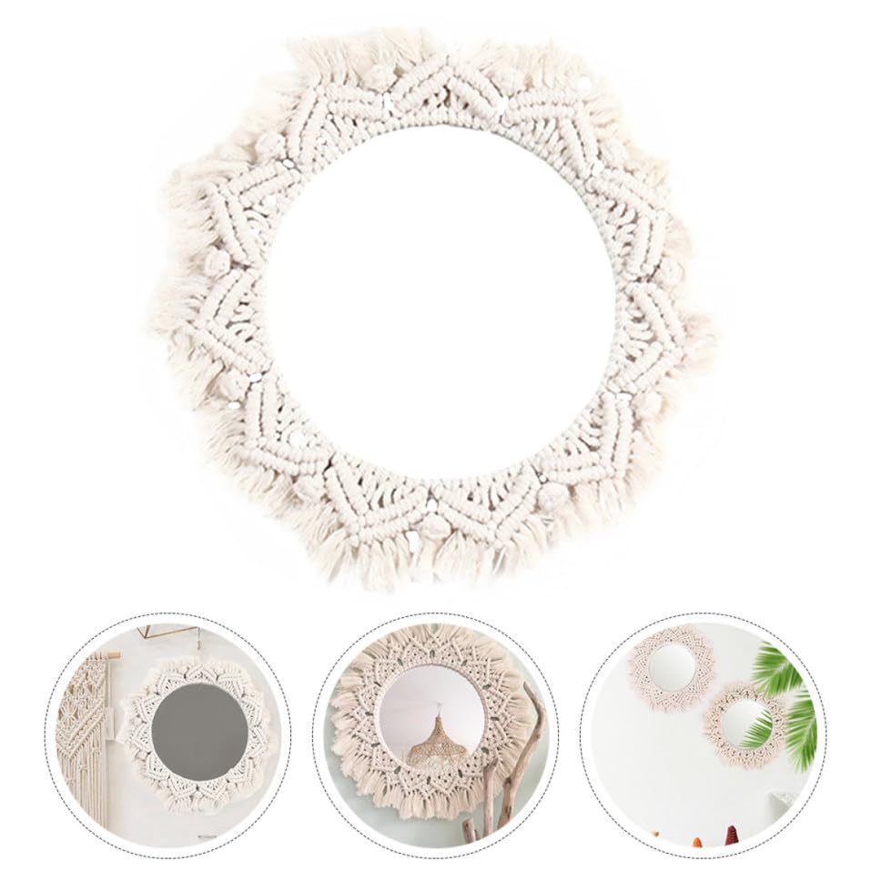 Miroir Créatif Artistique en Tapisserie Beige pour Entrée