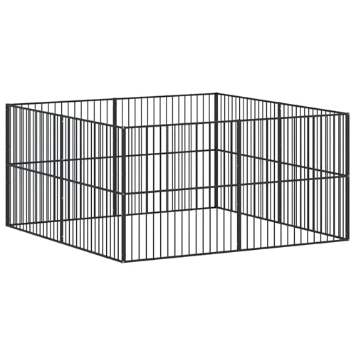 vidaXL Corralito para Perros con 8 Paneles Acero galvanizado Negro