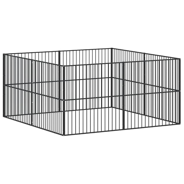 vidaXL Corralito para Perros con 8 Paneles Acero galvanizado Negro