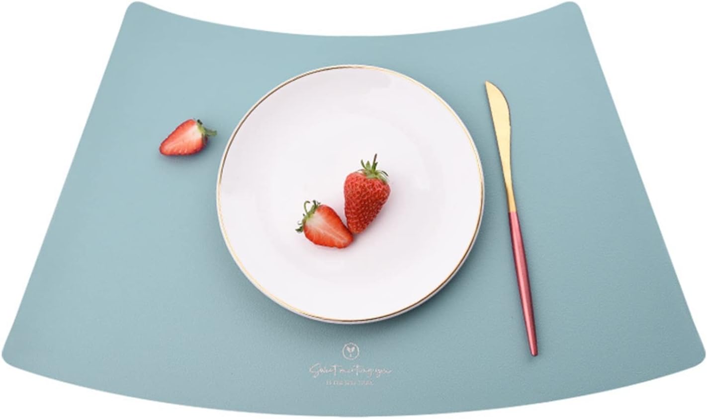 Round PU Dinning Table Mats Faux Leather Waterproof Coffee Mats Heat Wedged Place Mat for Kitchen Dining(San Water Blue,4 pcs)
