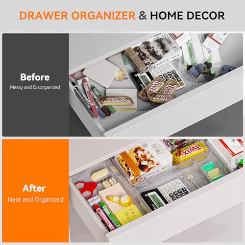 Image of Criusia 8 Pack Drawer Organizer for Kitchen Gadgets, Large Clear Plastic Drawer Divider for Kitchen Accessories, Bathroom Organizers and Storage, Home Essentials for Makeup and Vanity Accessories