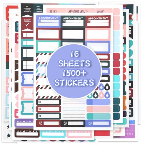 16 Sheet 1500+ Planner Stickers Colorful Calendar Stickers to Remind To Do Daily Tasks Journaling (Plan)