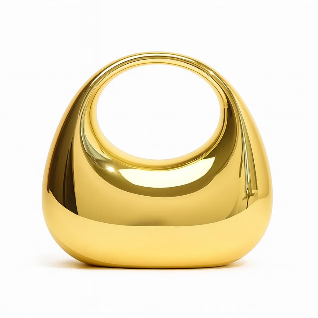 Moon -shaped Acrylic Women's Crossbody Sling Bag – Gold-tone Pleated Metallic Mini Clutch Purse, Fashion Versatile Shoulder Evening Handbag, Ladies Bag Affordable Gift (BIG-GOLDEN)-image-5