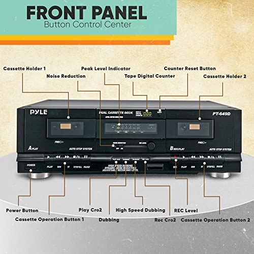 PyleUsa Dual Cassette Deck | Music Recording Device with RCA Cables | Removable Rack Mounting Hardware | CrO2 Tape Selector | Built-in 3 Digit Tape Counter - 110V/220V - Image 4