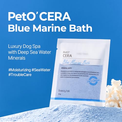Image of PetO'Cera Blue Marine Bath for Dogs, Deep Sea Water, Soothes Dry, Itchy Skin, Removes Debris, Conditions Coat, Anti-Lick Paw Soak, Hypoallergenic, Tear-Free, No-Rinse Dog Spa, Dog Grooming, 3.3 lbs