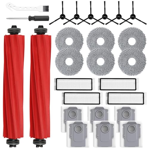26 Pack Replacement Accessories for Roborock Q Revo【Not for Qrevo S/Pro/Plus/MaxV】 Robot Vacuum Cleaner, 2 Main Brush 6 Side Brush 4 HEPA Filter 6 Mop Pads 6 Dust Bags 1 Cleaning Brush 1 Screwdriver