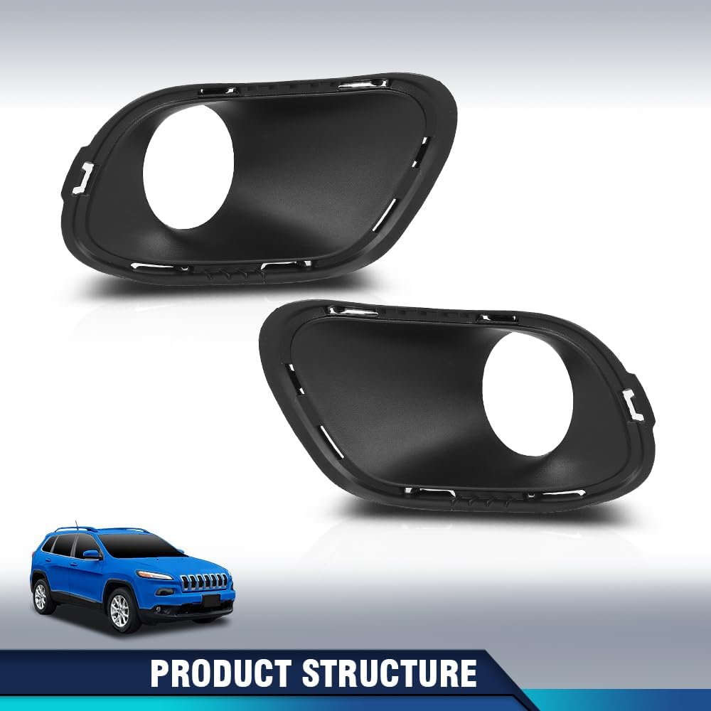 PIT66 Fog Light Bezel Fog Lamp Trim Cover Grill Pair Compatible with Jeep Cherokee 2014-2018 68203221AA, 68203220AA Black