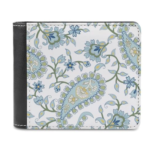 Green Paisley Pattern Leather Clutch Purses Phone Hand Wallets with Card Slots with 6 Credit ID Card Slot