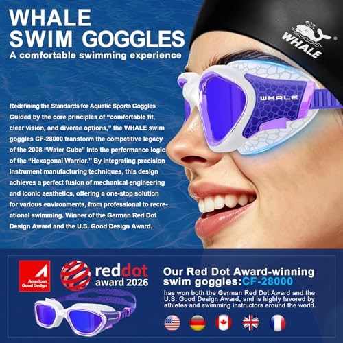 Image of Whale Swim Goggles Polarized Anti-Fog Lenses, Unisex | 100% UV Protection | Anti-Fog Goggles High Definition, Wide-Angle View