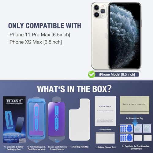Image of 2-Pack Anti Blue Light Matte Screen Protector for iPhone 11 Pro Max and iPhone XS Max 6.5-Inch 9H Tempered Glass, Full Coverage, Anti-Fingerprint, Auto Dust-Elimination, No Bubble, Easy Installation