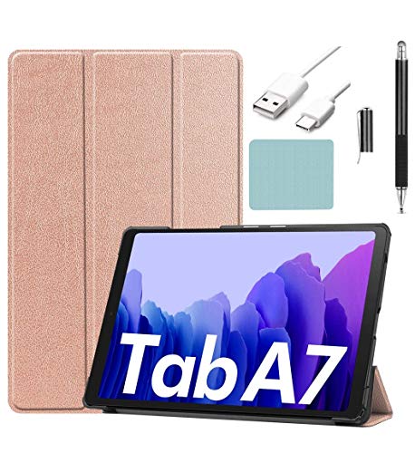 Mazepoly Accessories Bundle for Samsung Galaxy Tab A7 (SM-T500/T505/T507) 10.4-inch Tablet: Microfiber Touch Screen Stylus Pen, USB Type-C Charging Cable & Cleaning Cloth, Smart Case (Rose Gold)