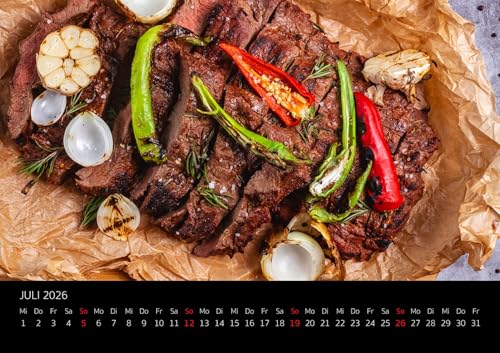 Edition Seidel Premium Kalender Fleischeslust 2026 Format DIN A3 Wandkalender Fleisch Lust Steak Wurst Hamburger garantiert vegetarierfrei