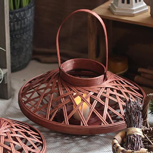 Petsola Pastoral Candle Lanterns, With Handle Candle Holder Farmhouse Lantern, Light Hand Woven Table Lamp For Hotels Patio, Dark Brown #TOP6