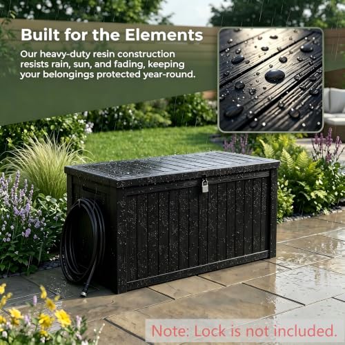 Image of 185 Gallon Deck Box Outdoor Storage, Weatherproof Resin Patio Container for Cushions Garden Tools Pool Accessories, Lockable Lid with Handles, Bench Seat for Yard Patio Garage