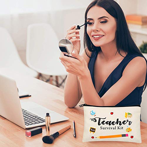Kolewo4ever 16 Pieces Teacher Appreciation Gift bags Makeup Pouch Canvas Cosmetic Bag Travel Toiletry Case with Zipper for Teacher Gifts - Image 6