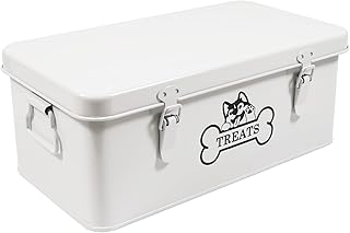 Ctomche Pet Food Storage Containers with Lid Rustic Farmhouse Dog Treat Tin 4 Separate Compartments and Lockable Clips 7L White