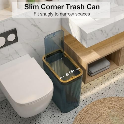 Bote de basura pequeño para baño x2 con tapa azul miniatura 4