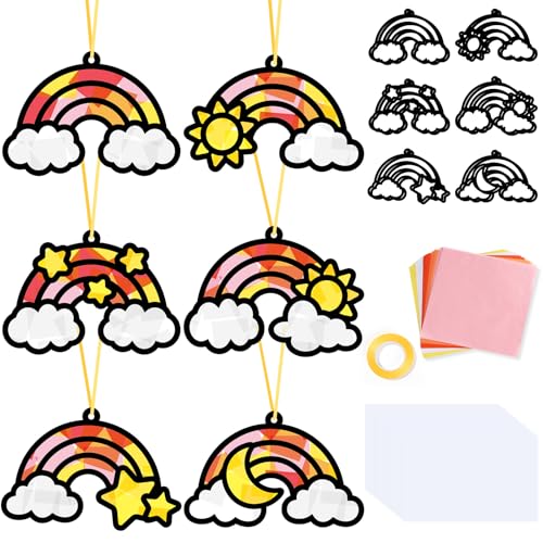 Qyeahkj 36 Set Rainbow Suncatchers Crafts for Boys and Girls DIY Colorful Rainbows Window Tissue Paper Crafts Rainbows Hanging Decor for Classroom Home Activity Art Project Birthday Party Favor Gifts