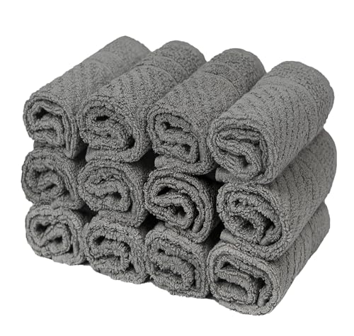 Image of PH Pleasant Home Diagonal Wash Cloths Set - 12 Pack (12 inch x 12 inch) - 509 GSM - 100% Ring Spun Cotton Wash Cloth - Super Soft and Highly Absorbent Face Towels (Dark Grey)