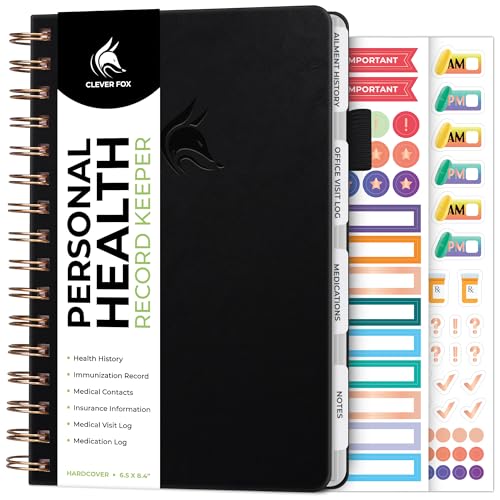 Clever Fox Personal Health Record Keeper – Medical Care Planner – Wellness & Medication Tracker Journal for Patients – Organizer Notebook, Daily Tracking Log Book & Appointment Diary (Black)