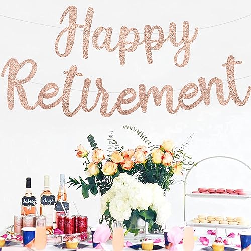Image of BEISHIDA Pre-Strung Rose Gold Happy Retirement Banner Party Decoration