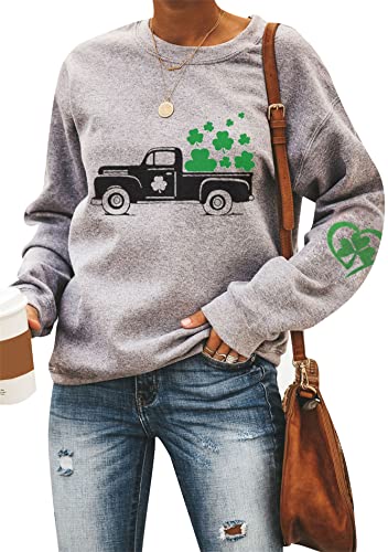 Image of Womens St. Patrick Day Lucky Clover Sweatershirt Crew Neck Long Sleeve Blouse Graphics Tie Dye Pullover