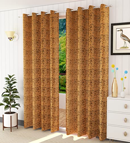 Home UTSAV 1 Piece Premium Room Floral Darkening Suede Velvet Fabric Semi Sheer Grommet Curtains for Window 6 Feet, Beige