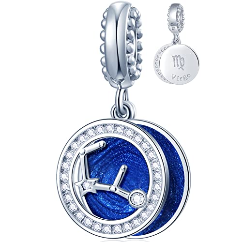 Zodiac Sign Charms for Charm Bracelets - 925 Sterling Silver Necklace Pendants, 12 Constellation/Horoscope Star Dangle - Dangling Birthstone Beads, Birthday Gifts for Women/Men.