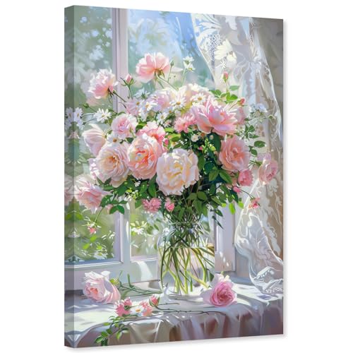ARTZGX Flower in Vase Canvas Wall Art Pink Rose Pictures