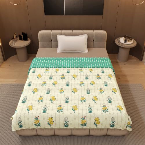 Image of Divine Casa 120 GSM Microfiber Single Comforter | Reversible Quilt with Soft Floral Print | Lightweight Cozy Bedding Blanket | 230 x 140 CM | Cream Ivory