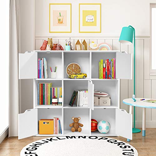 Giantex 9-Cube Storage Organizer, Storage Cabinet With 4 Open Cubes And 5 Cabinets, Free Standing Wooden Cubby Bookcase, Compartment Units For Home Office, 3-Tier Bookshelf For Books, Toys #TOP7