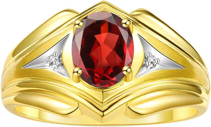 Rylos Men's Rings Yellow Gold Plated Silver Rings Classic Designer Style 9X7MM Oval Gemstone & Diamond Ring Color Stone Birthstone Rings For Men sizes 8-13