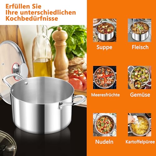 Kochtopf 5 Liter Teamfar mit 3-Lagen Edelstahl und Glasdeckel