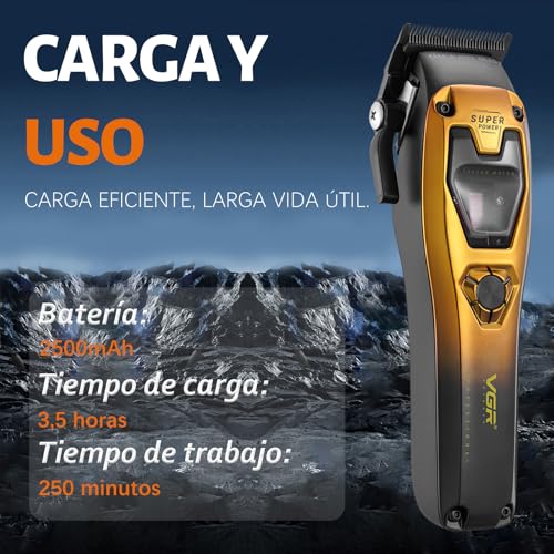 VGR 668 Maquina Cortar Pelo Hombre, Profesional Cortadora de Pelo Inalámbrica, 11 000 RPM Motor Vectorial Máquina Cortapelos, Carga USB, 6 Peine-guía, 2 Cubiertas Extra y Estuche Premium - imagen 4