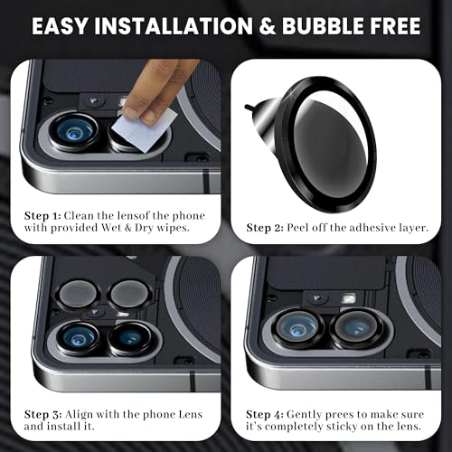 Image of ArmourPro Camera Rings Tempered Glass for Nothing Phone 1, Tough HD Individual Aluminum Alloy Rings 9H Camera Cover, Scratch-Resistant,Camera Lens Protection| Black, 1 Pack