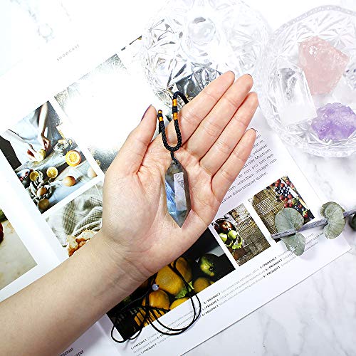 Image of Runyangshi Labradorite Healing Crystal Pendants, Double Pointed Natural Crystal Quartz Necklace 6 Faceted Chakra Crystal Wand Stone