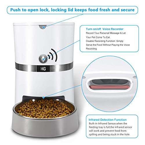 HoneyGuaridan Automatic Pet Feeder, Dogs, Cats, Rabbit & Small Animals Food Dispenser with Stainless Steel Pet Food Bowl, Portion Control and Voice Recording - Batteries and Power Adapter Support - Thumbnail 4