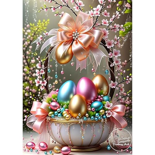 GHHKUD Ostern Osterei Diamond Painting Set für Erwachsene 5D Diamant Painting Bilder für Erwachsene Anfänger DIY Full Drill Diamond Art Diamant Malerei Bilder für Ostern Dekoration 30x40 CM