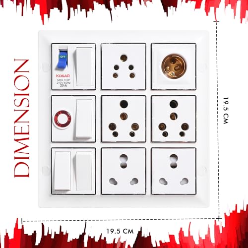 Image of Elegant Casa 16 Amp Electric Extension Board Heavy Duty Multi Sockets with Switches and MCB High Power Extension Box (2500W) Power Strip with 10m Extension Cord Wire 3 Core 16 Amp Plugtop White 220V