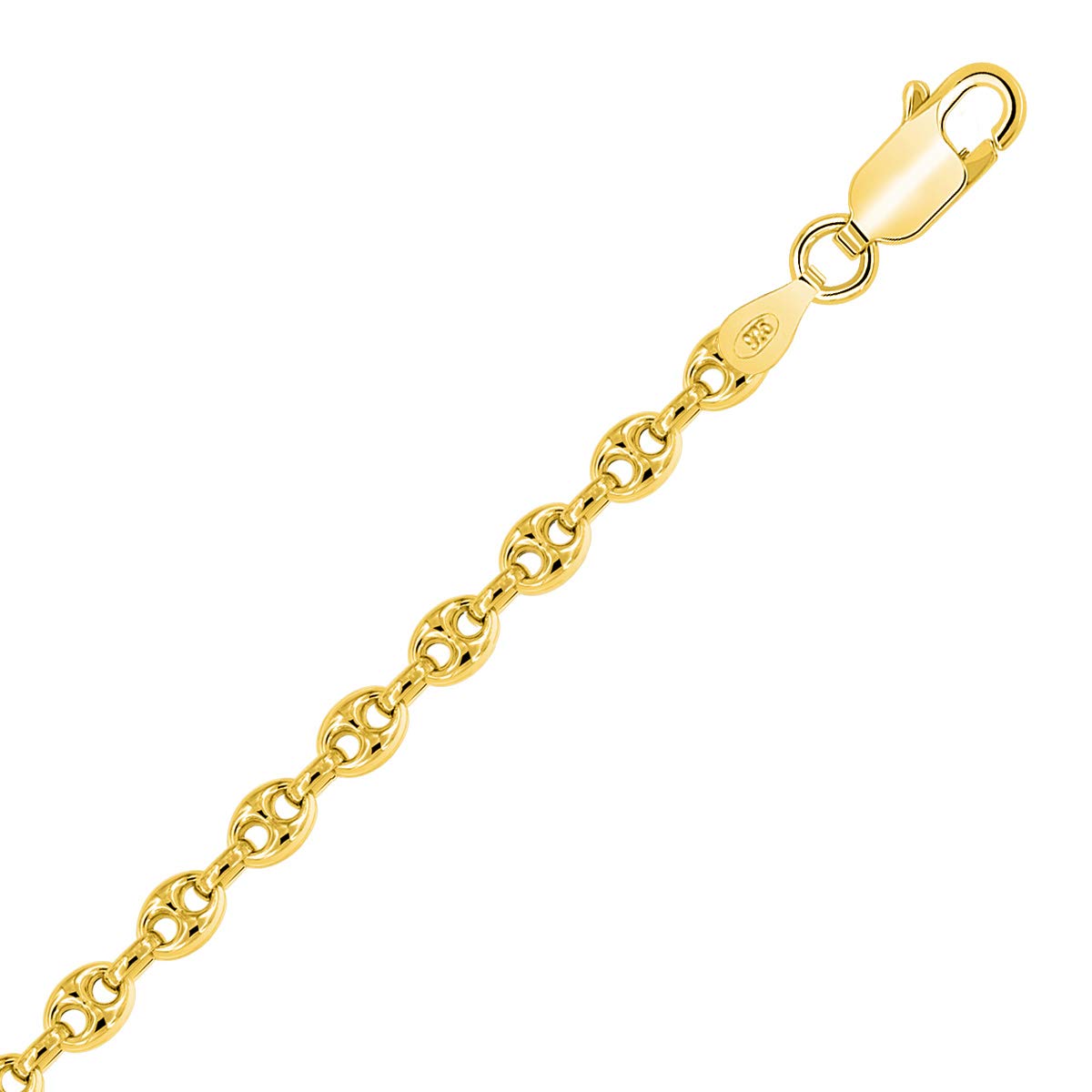 Planetys - Pulsera de Plata de Ley 925 Chapado en Oro 18K Cadena Grano de café 3.2 mm de Ancho