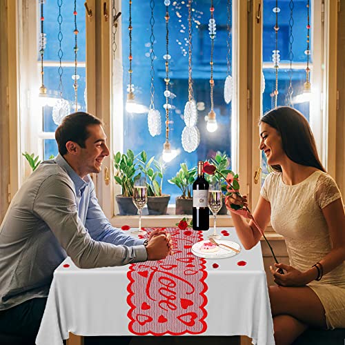 Valentine's Day Table Runner, 14 X 72 Inch Red Lace Love Heart Table Runner For Valentine Dinner Table Decoration Galentine's Day Party Supplies #TOP6