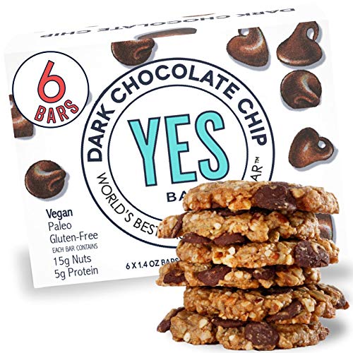 YES BAR â€“ Dark Chocolate Chip â€“ Plant Based Protein, Decadent Snack bar â€“ Vegan, Paleo, Gluten Free, Low Sugar, Healthy Snack, Breakfast, Keto Friendly, Kids Snack, (6 Count)