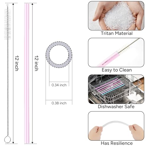 Image of Replacement Straw Compatible with 40 oz Stanley Quencher Tumbler, 12 Inch Extra Long Reusable Plastic Straws for 40 Oz Cup, Pink-6 Pack