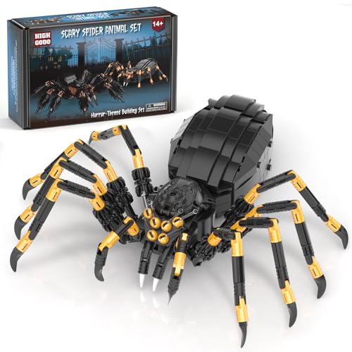 Image of HIGH GODO Wild Animals Spider Building Set, Magic Animal Black Spider Model Kit, Horror Halloween Spiders Toy for Teens Adults 14+ (445PCS)
