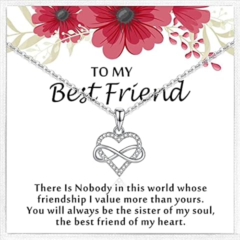 JEWAB Friendship Gifts for Women Girls, Best Friend Necklace | Sterling Silver Infinite Heart Shape Friendship Necklace Gift for Best Friend Bff Birthday Christmas Jewellery Gifts Cover