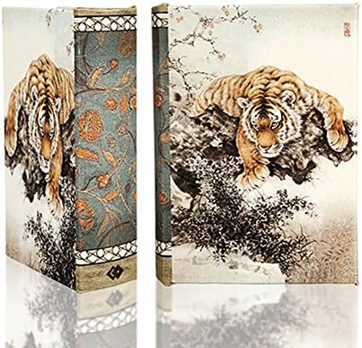 PolishArt Tiger and Cherry Blossoms Secret Storage Book Box Stash Box Faux Leather Over Wood