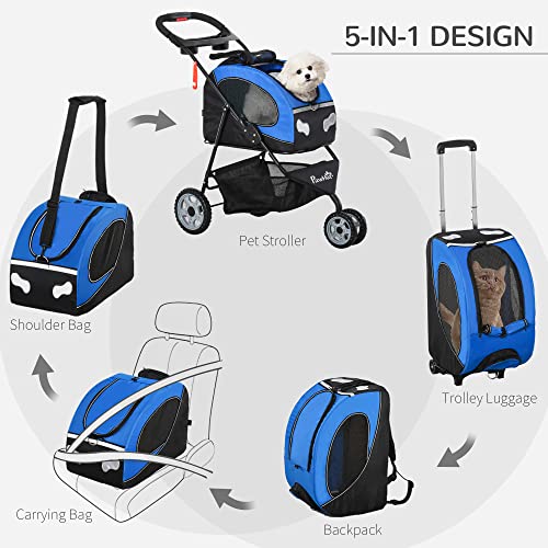 PawHut Foldable Pet Stroller, 5-in-1 Dog Cat Travel Carriage, Carrying Shoulder, Bag Backpack, Stroller, Luggage with… - Image 5