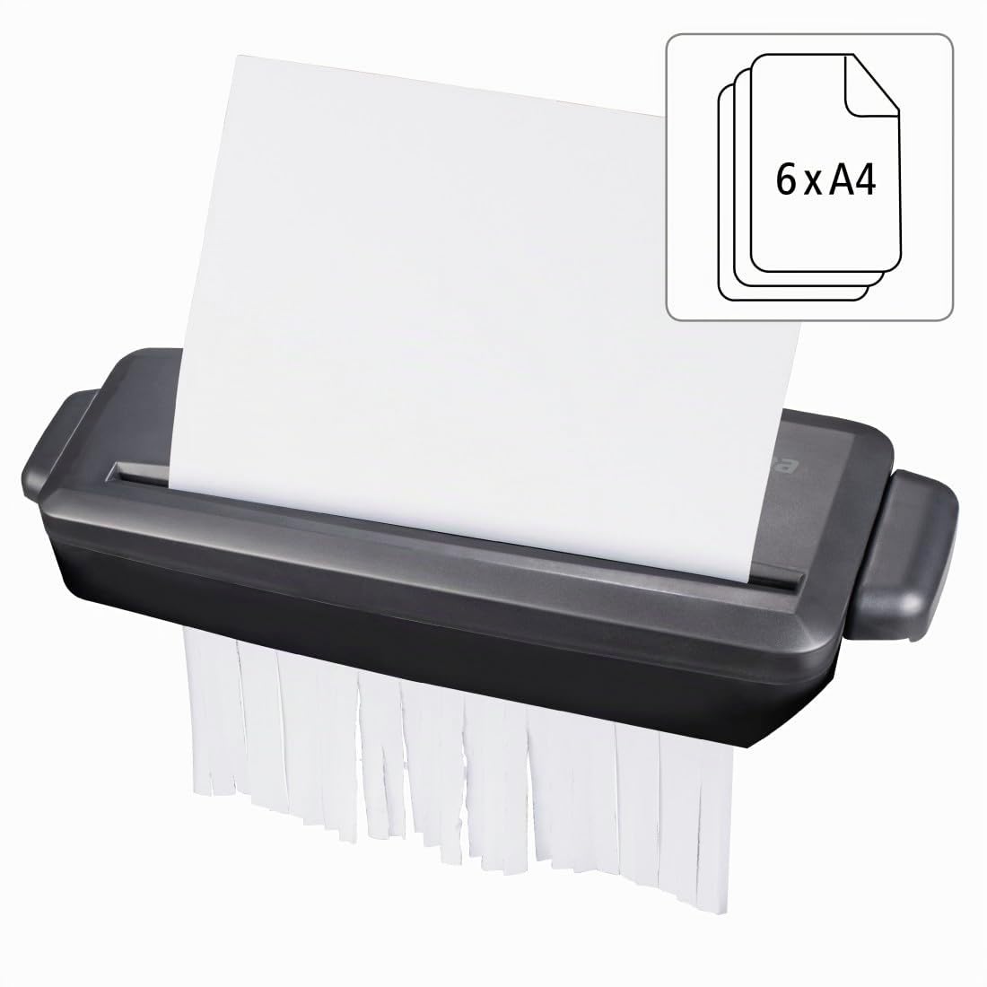 Hama Destructeur de Documents Mini S6 (Broyeur Documents 6 Feuilles 80g, Destructeur Papier, Déchiqueteur sécurité P1, 72 DB, M/A Auto, Fonction Retour, s'adapte sur des Corbeilles à Papier) Noir