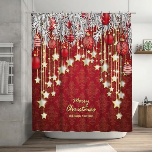 Ansouyi Ensemble de rideaux de douche avec 12 crochets, rideaux de bain en polyester imperméable, brindilles de la Reine des Neiges avec étoiles dorées,...